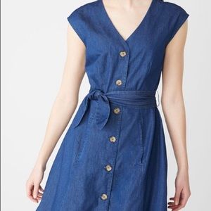 Denim Button-Down Shirtdress with Sash